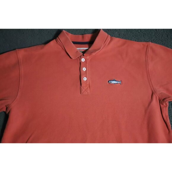 Orvis Golf Polo Shirt Mens XL Orange Spread Collared Spell Out Logo Embroidered - Picture 2 of 9